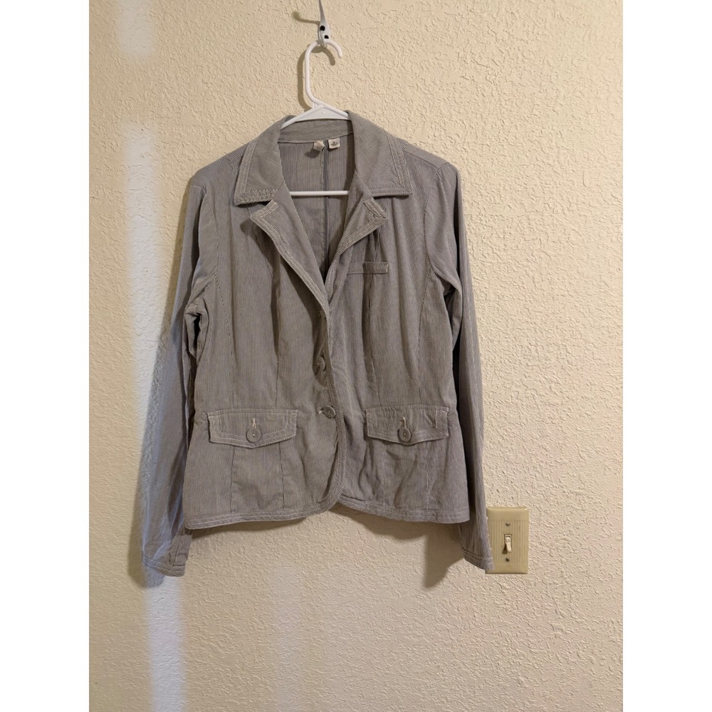 St Johns Bay Womens Grey Pinstripe Stretch‎ Cotton Blazer Jacket Size M RN93677